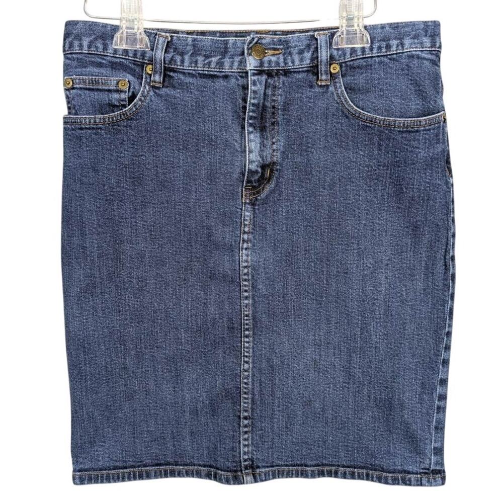 Lauren Ralph Lauren Skirt Womens 12 Denim Blue Knee Length Equestrian Preppy